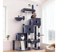 Hey-brother Cat Tree Tower, Scratching Posts with 3 Condos, Large Basket, Cozy Bed, Sisal Board, Step-by-Step Climbing Pathway and Toys, 74.8 inches Furniture for Big Indoor Cats, Smoky Gray MPJ081G