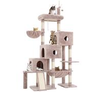 Hey-brother Cat Tree Tower, Scratching Posts with 3 Condos, Large Basket, Cozy Bed, Sisal Board, Step-by-Step Climbing Pathway and Toys, 74.8 inches Furniture for Big Indoor Cats, Blush Pink MPJ081MU