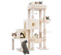 Hey-brother Cat Tree Tower, Scratching Posts with Big Platform, 2 Condos, Spacious Hammock, Cozy Basket, Sisal Board for Indoor Large Adults, 50 Inches Progressive Climbing House, Beige MPJ071M