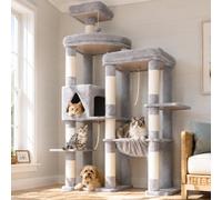 Hey-brother Cat Tree Tower, Scratching Posts with Extended Base Design, 3 Large Platforms, Hammock, Spacious Condo, Big Perches for Indoor Adult Cats, 71.9 Inches, Light Gray MPJ078W