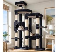 Hey-brother Cat Tree Tower, Scratching Posts with Extended Base Design, 3 Large Platforms, Hammock, Spacious Condo, Big Perches for Indoor Adult Cats, 71.9 Inches, Smoky Gray MPJ078G