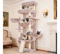 Hey-brother Cat Tree Tower, Scratching Posts with Extra Large Platform and Basket, Specious Condo, 2 Cozy Hammocks, Scratch Board for Indoor Adult Cats, Maine Coon 71.7 inches, Muchroom MPJ080MU