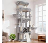 Hey-brother Cat Tree Tower, Scratching Posts with Extra Large Platform and Basket, Specious Condo, 2 Cozy Hammocks, Scratch Board for Indoor Adult Cats, Maine Coon 71.7 inches, Light Gray MPJ080W