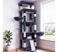 Hey-brother Cat Tree Tower, Scratching Posts with Extra Large Platform and Basket, Specious Condo, 2 Cozy Hammocks, Scratch Board for Indoor Adult Cats, Maine Coon 71.7 inches, Smoky Gray MPJ080G