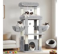 Hey-brother Cat Tree Tower, Scratching Posts with Extra Large Platform, Specious Condo, 2 Cozy Hammocks, Self-Grooming Brush for Indoor Adult Cats, Maine Coon 130 cm, Light Gray MPJ070W