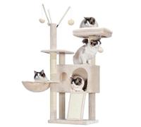 Hey-brother Cat Tree Tower, Scratching Posts with Removable Toys, Cozy Condo, Platform, Hammock, Sisal Scratch Board and Ball for Indoor Kittens, 41.3 Inches, Beige MPJ008SM