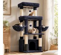 Hey-brother Cat Tree Tower with Extra Large Platform, Big Condo, MPJ070G | 130cm Scratching Posts with 2 Cozy Hammocks, Self-Grooming Brush for Indoor Adult Cats, Maine Coon, Smoky Gray