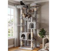 Hey-brother Cat Tree Tower with Multi-Level Duty Scratching Posts, MPJ039W | 203cm XL Cat Furniture with Large Platforms, Cozy Condos, Big Hammock, Toy Balls for Indoor Adult Cats, Light Gray