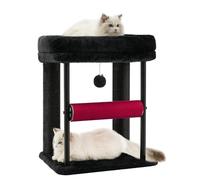 Hey-brother Cat Tree Tower with Rolling Scratching Post, Spacious Plush Platforms, Fully Sisal-Wrapped Column and Plush Toy Ball, Sturdy Bed for Indoor Kittens, 18.9 inches, Black and Red MPJ010SBR