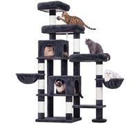 Hey-brother Cat Tree Tower with Stable Extended Base, 3 Platforms, MPJ038G | 180cm Multi-Level Sisal Scratching Posts, Wide Bed, 2 Cozy Condos, 2 Hammocks, Toy Balls for Indoor Cats, Smoky Gray