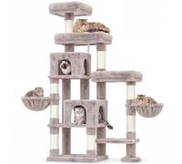 Hey-brother Cat Tree Tower with Stable Extended Base, 3 Platforms, MPJ038MU | 180cm Multi-Level Sisal Scratching Posts, Wide Bed, 2 Cozy Condos, 2 Hammocks, Toy Balls for Indoor Cats, Muchroom