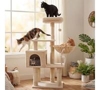 Hey-brother Cat Tree with toy, Cat Tower for Indoor Cats, Cat House with Padded Plush Perch, Cozy hammock and Sisal Scratching Posts, Beige EMPJ004SM-N