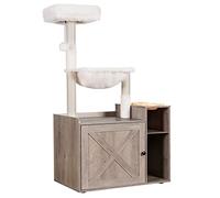 Hey-brother Cat Tree with XL Litter Box Enclosure, All-in-one Cat Tower for Indoor Cats with Large Hammock, Bed, Food Station, Scratching Posts, Modern Style Pet Furniture, Rustic Gray MPJ101SG