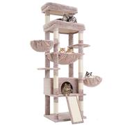 Hey-brother Large Cat Tree, 180 cm Cat Tower with 2 Top Platforms, 3 Hammoks, Cat Condo for Indoor Cats Adult with Scratching Post and Board, Dangling Ball, Blush Pink MPJ080MU