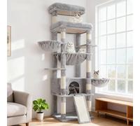 Hey-brother Large Cat Tree, 180 cm Cat Tower with 2 Top Platforms, 3 Hammoks, Cat Condo for Indoor Cats Adult with Scratching Post and Board, Dangling Ball, Light Gray MPJ080W