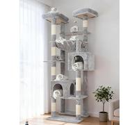 Hey-brother Tall Cat Tree Tower, Heavy Duty Scratching Posts with Large Platforms, Cozy Condos, Big Hammock, Toy Balls, Multi-Level Furniture for Indoor Adult Cats, 203 cm, Light Gray, MPJ039W