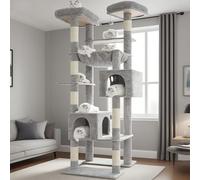 Hey-brother Tall Cat Tree Tower, Heavy Duty Scratching Posts with Large Platforms, Cozy Condos, Big Hammock, Toy Balls, Multi-Level Furniture for Indoor Adult Cats, 80.7 Inches, Light Gray MPJ039W