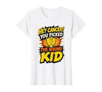 Hey Cancer You Picked the Wrong Kid Shield Value Graphic T-Shirt, Women, White, S