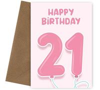 Hey Chimp 21st Birthday Cards for Her - Pink Balloons for 21 Year Old Female, Mum, Daughter, Granddaughter or Niece