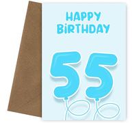 Hey Chimp 55th Birthday Card for Him - Blue Balloons for 55 Year Old Male, Dad, Brother or Grandad, 55th Birthday Card, Blue Balloons