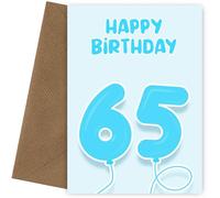 Hey Chimp 65th Birthday Card for Him - Blue Balloons for 65 Year Old Male, Dad, Brother or Grandad, 65th Birthday Card, Blue Balloons