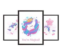 Hey Chimp A4 Unicorn Bedroom Accessories for Playroom - Purple & Pink Unicorn Pictures for Bedroom/Nursery - Set of 3 Wall Art Prints with Rainbow & Positive Quote. Unframed Posters
