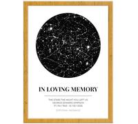 Hey Chimp Custom Star Map Print - In Loving Memory Night Sky Wall Art Gift - Personalised With Sympathy Memorial Night Sky Constellation Poster - A4 Oak Frame - 210 x 297mm