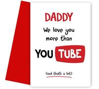 Hey Chimp Daddy Birthday Card - We Love You More Than YouTube - Funny Birthday Card For Dad From Daughter or Son - Say Happy Bday Daddy, Dad