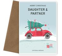Hey Chimp Daughter and Partner Christmas Card - Cute Daughter and Partner Christmas Card | Fun and Festive Car Delivering a Tree, Daughter and Partner, Christmas Card