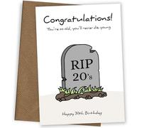 Hey Chimp Funny 30th Birthday Cards for Men & Women - RIP 20s - Turning 30 Years Old - Humorous 30th Birthday Card for Son Daughter Friend Brother Sister