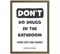 Hey Chimp Funny Bathroom Pictures and Wall Art - Don't do drugs in the Bath Room - Humorous Picture for Guest/Downstairs Bathroom - A3 Dark Wood Frame - 297 x 420mm