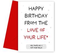 Hey Chimp Funny Birthday Card for Love of Your Life - Not Your Tesla - Suitable for Husband, Boyfriend, Wife or Girlfriend that's a Tesla Lover