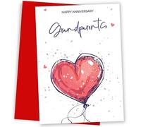Hey Chimp Grandparents Anniversary Card - Red Heart-shaped Balloon for Every Anniversary from 1st to 70th - Romantic Gesture for Grandparents