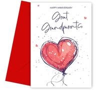 Hey Chimp Great Grandparents Anniversary Card - Red Heart-shaped Balloon for Every Anniversary from 1st to 70th - Romantic Gesture for Great Grandparents