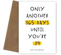 Hey Chimp Happy 38th Birthday Card - A Hilarious Countdown for Your Sister, Brother, or Friend's Special Day - Funny 38th Birthday Card When Turning 38 - "Only Another 365 Days Until You're 39"