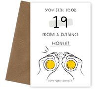 Hey Chimp Hilarious 20th Birthday Card for Men and Women - You Still Look 19 from a Distance, Honest! Celebrate Turning 20 with Sarcasm and Love!