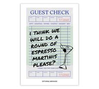 Hey Chimp Kitchen Wall Art - Espresso Martinis Please | Guest Check - Personalised Canvas Prints & Framed Wall Art for Kitchen Bar - Unique Idea - A3 Print Only - 297 x 420mm