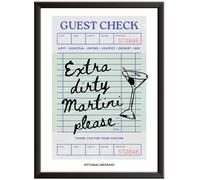 Hey Chimp Kitchen Wall Art - Extra Dirty Martini Please | Guest Check - Personalised Canvas Prints & Framed Wall Art for Kitchen Bar - Unique Idea - A2 Black Frame - 420 x 594mm