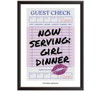 Hey Chimp Kitchen Wall Art - Now Serving: Girl Dinner | Guest Check - Personalised Canvas Prints & Framed Wall Art for Kitchen Coffee Bar - Unique Idea - A4 Black Frame - 210 x 297mm