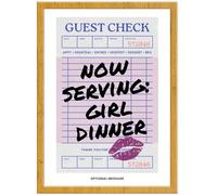 Hey Chimp Kitchen Wall Art - Now Serving: Girl Dinner | Guest Check - Personalised Canvas Prints & Framed Wall Art for Kitchen Coffee Bar - Unique Idea - A2 Oak Frame - 420 x 594mm