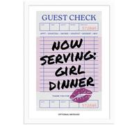 Hey Chimp Kitchen Wall Art - Now Serving: Girl Dinner | Guest Check - Personalised Canvas Prints & Framed Wall Art for Kitchen Coffee Bar - Unique Idea - A3 White Frame - 297 x 420mm