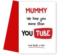 Hey Chimp Mummy Birthday Card - We Love You More Than YouTube - Funny Birthday Card For Mum From Daughter or Son - Say Happy Bday Mummy, Mum, Mommy, Mam