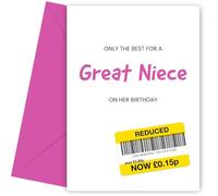 Hey Chimp Only the Best Birthday Card for Great Niece - Funny Great Niece Birthday Card to Say Happy Bday to You on your Special Day Great Niece