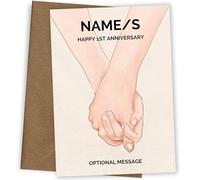 Hey Chimp Personalised 1st Wedding Anniversary Card for Couples | Holding Hands for 1st Anniversary | Husband and Wife Married for 1 Years| | 7 x 5 and Blank Inside