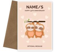 Hey Chimp Personalised 39th Wedding Anniversary Card for Couples | Sloths for 39th Anniversary | Husband and Wife Married for 39 Years| | 7 x 5 and Blank Inside