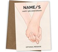 Hey Chimp Personalised 3rd Wedding Anniversary Card for Couples | Holding Hands for 3rd Anniversary | Husband and Wife Married for 3 Years| | 7 x 5 and Blank Inside