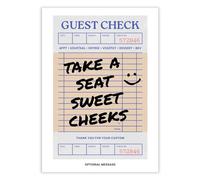 Hey Chimp Personalised Bathroom Wall Art - Take a Seat Sweet Cheeks | Guest Check - Canvas Prints & Framed Wall Art for Downstairs Toilet Room - Unique Idea - A2 Print Only - 420 x 594mm