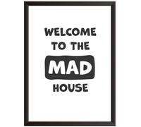 Hey Chimp Personalised Family Wall Art Print - Welcome to the Mad House - Wall Art for Living Room Entry Way or Hallway and Stairs - A2 Black Frame - 420 x 594mm