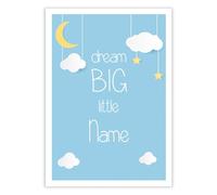 Hey Chimp Personalised Nursery Print - Dream Big Little One - Boys Bedroom Nursery Decor for Birthday, Christening, Naming Day Wall Art - A5 Print Only - 148 x 210mm