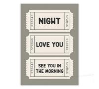 Hey Chimp Retro Ticket Wall Art Print for Home - Night Love You See You in the Morning - Retro Wall Art Ticket Stub - Uplifting Quote Print & Funky Poster Living Room Prints - A3 A3 A4 Print Only